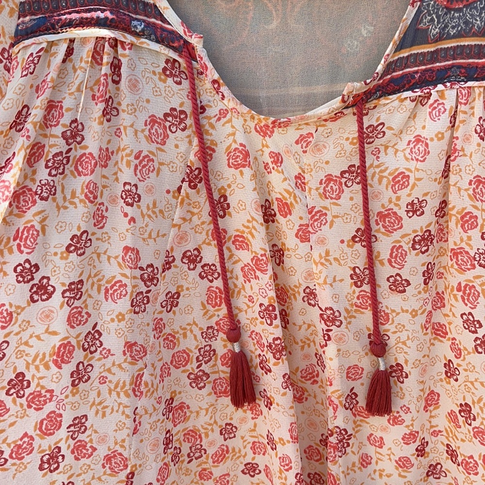 Free people dress short sleeves with pockets peach red paisley print - Picture 7 of 7